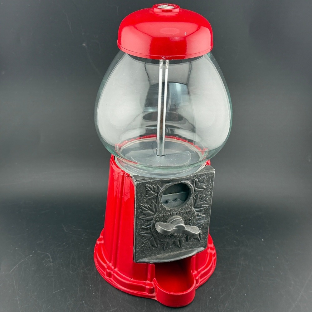 Vintage Houston's Gumball Machine Bank: Red Metal, Glass Globe, Countertop Retro